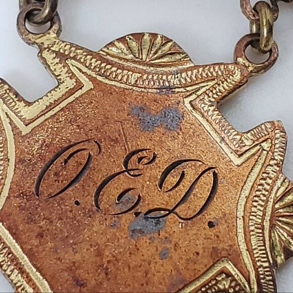 ANTIQUE Victorian Gold-plated Engraved Monogram Pin Badge 1900s Collectible - Picture 5 of 5